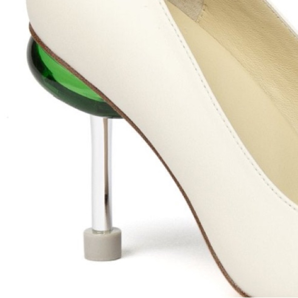 4CCCCEES OSHA MORA HI HEELS SANDAL IN IVORY Heels with Unique Green Accent - Picture 3 of 11
